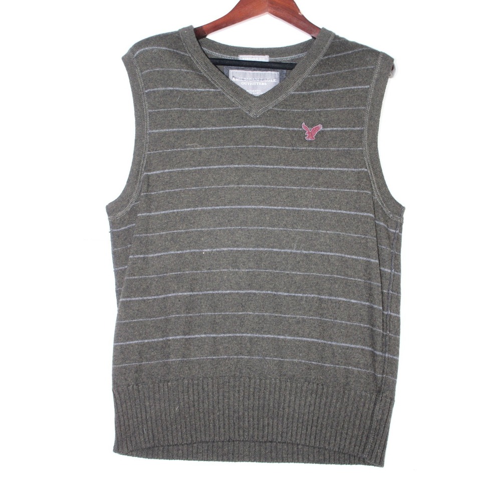 American Eagle Wool Blend Vest Vintage Fit Striped Preppy Golf Large